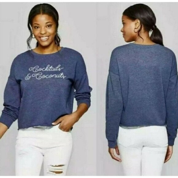 Women's Cocktails & Coconuts Sweatshirt - Zoe+Liv (Juniors') - Blue Small - Picture 1 of 3